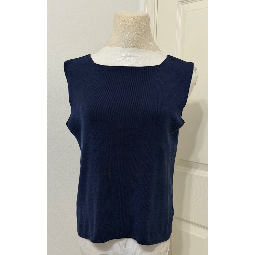 Coldwater Creek Womens sz M Navy Blue Silk Blend Tank Top Office Career Workwear